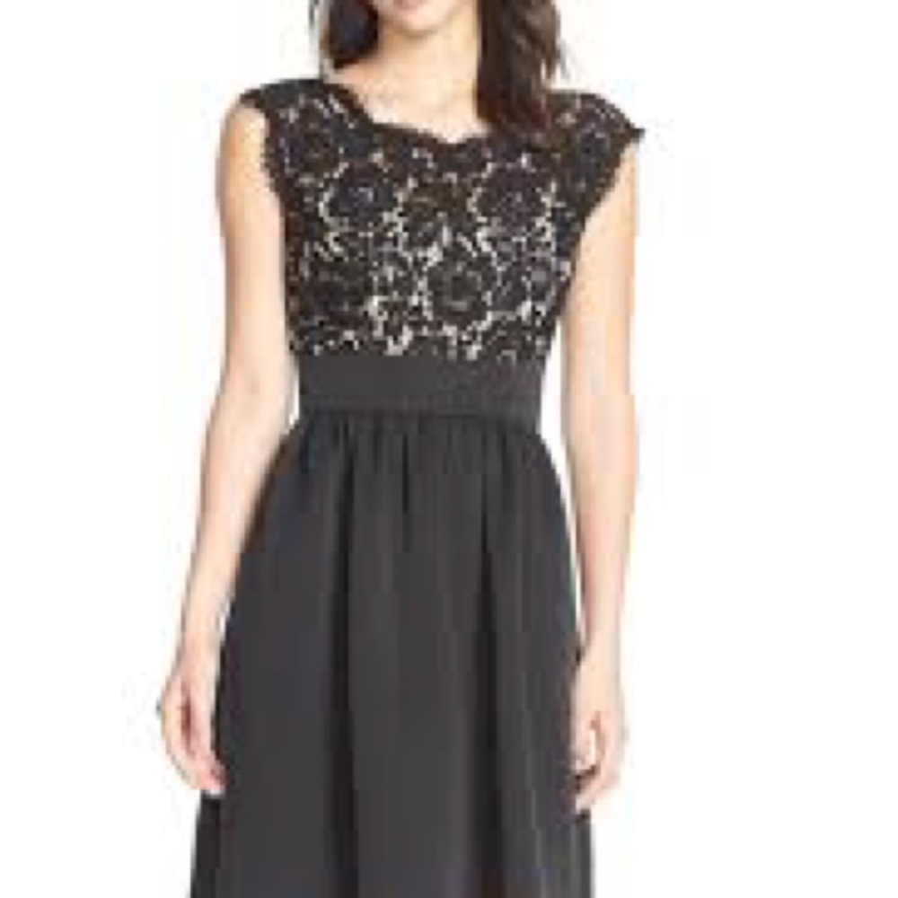 Eliza J Black Midi Dress with Elegant Lace